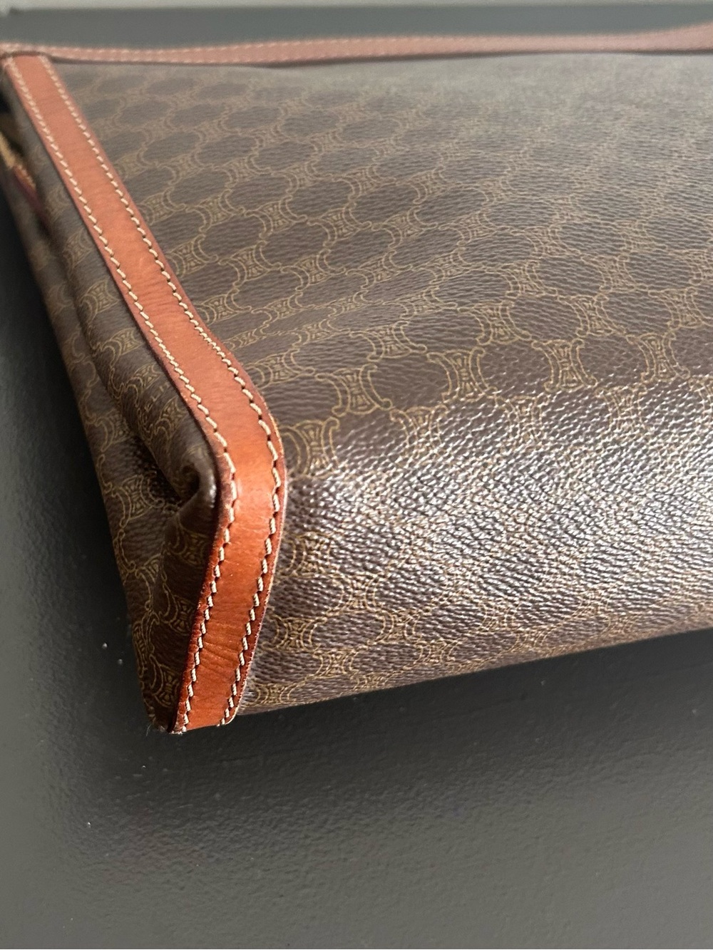 Celine Macadam Monogram Brown Canvas Leather Zip Clutch Pouch Vintage - Picture 13 of 15
